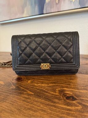 Authentic CHANEL Boy WOC with Gold CC Hardware